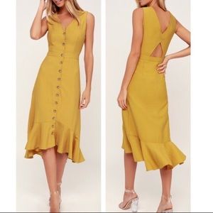 When We First Met Mustard Yellow Button Midi Dress